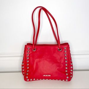 Moschino LOVE Moschino Red Leather Y2K Borsa Studded Convertible Shoulder Bag